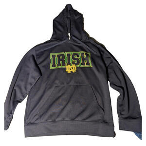 90s Fighting Irish Notre Dame Fleece Lined Pullover Hoodie Navy Green Gold Sz L
